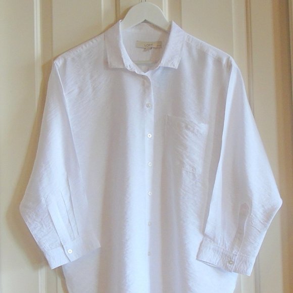 LOFT Bright White Shirt Medium Petite - Picture 2 of 10